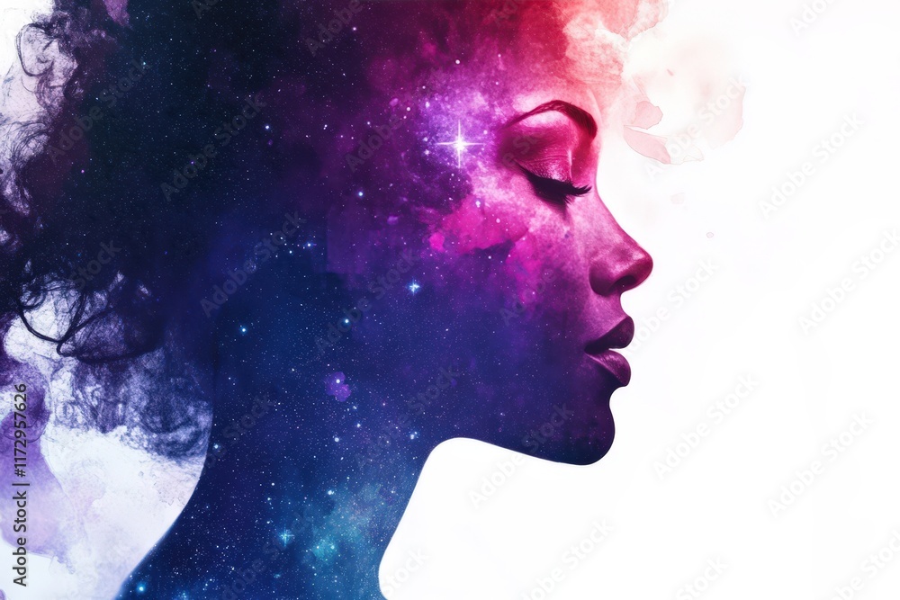 Cosmic Woman Serene Profile Watercolor Galaxy Art Cosmic Woman Serene Profile Watercolor Galaxy Art