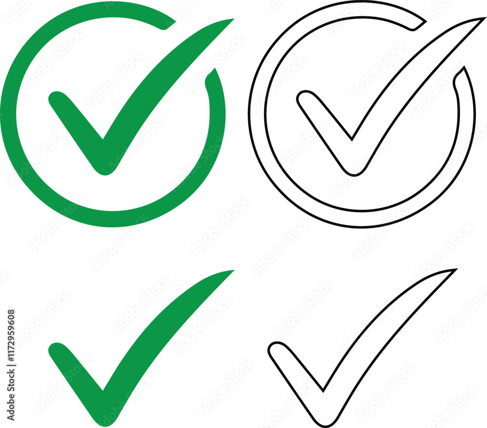 Green checkmark tick and red X icons. Green checkmark tick and red X icons.