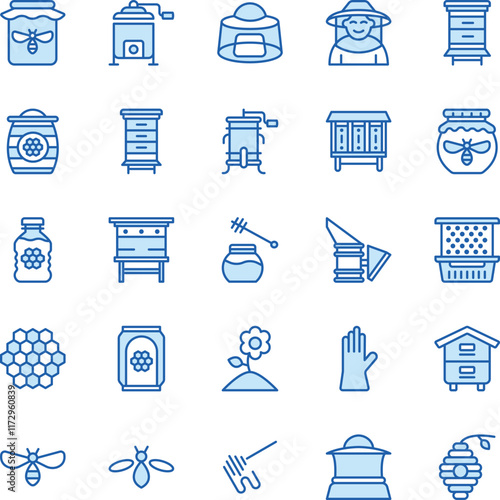 Beekeeping duotone vector icons pack