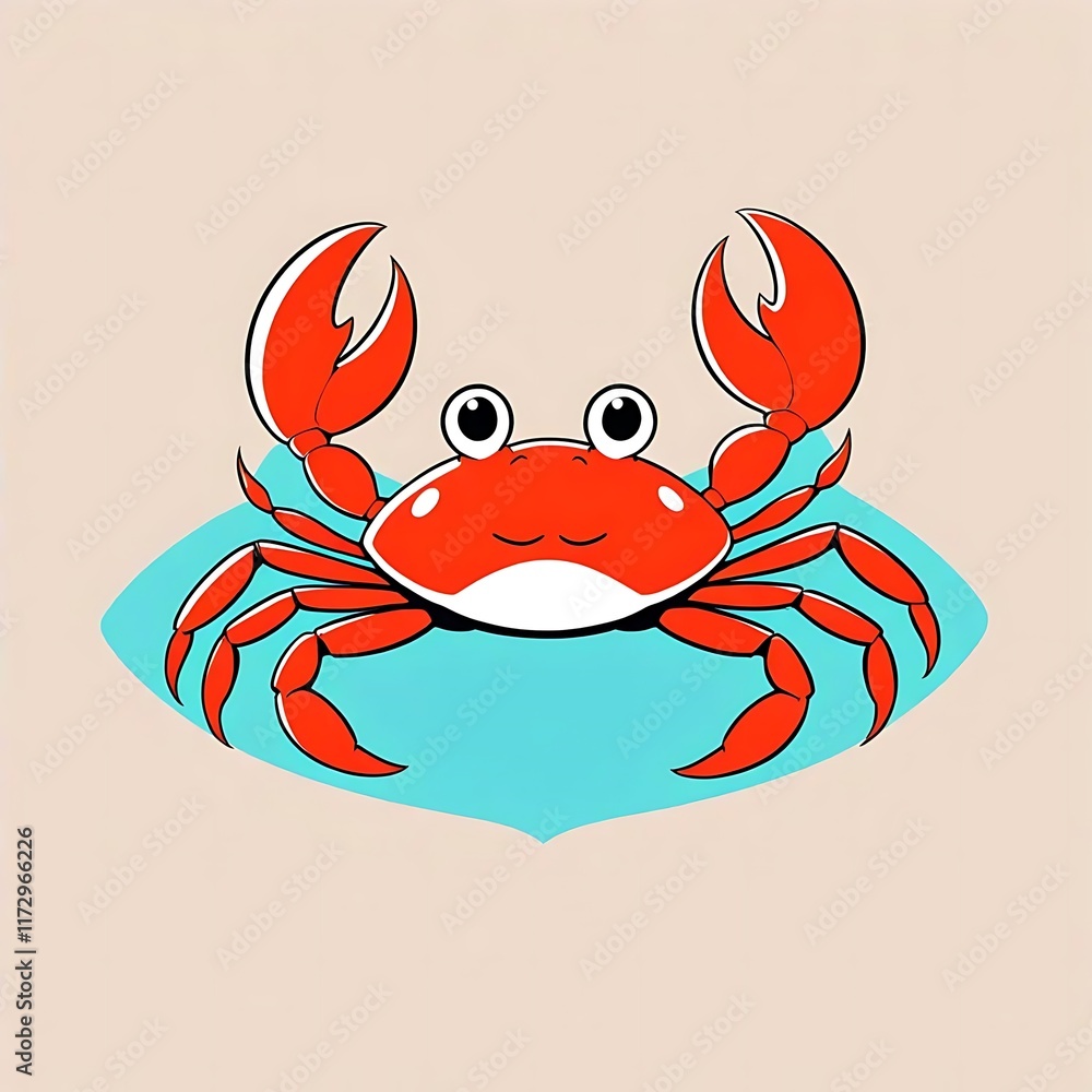 Fototapeta premium Cheerful Cartoon Crab: A Vibrant Coastal Illustration
