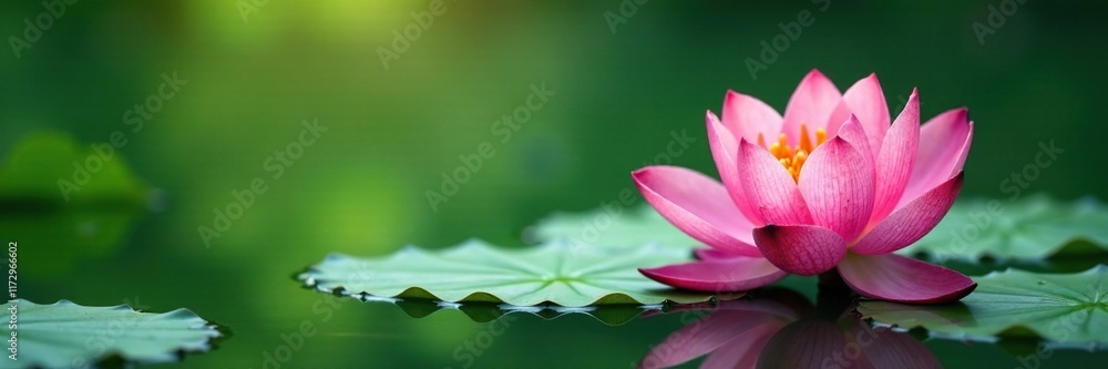 Lotus flower aquatic plant with green water lily leaves, lake, serene Lotus flower aquatic plant with green water lily leaves, lake, serene