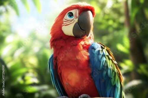 A Vibrant Scarlet Macaw Perched In Lush Greenery photo