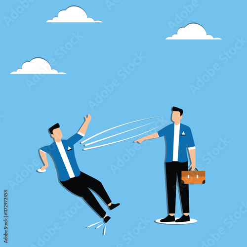 Exit hurtful, hurtful words or rumors, hatred, racism, workplace bullying, bureaucracy, manager pointing at a businessman and cursing him out