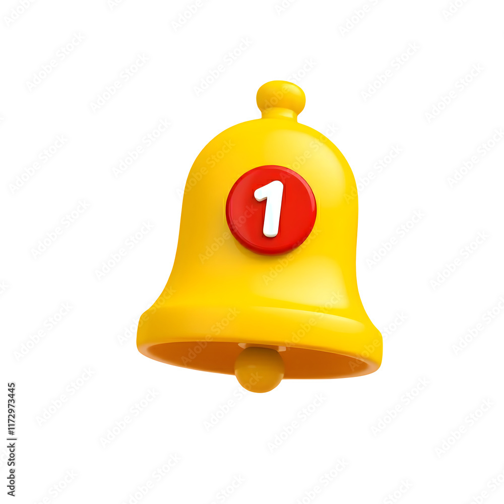 Yellow Bell Notification Icon with One New Message Yellow Bell Notification Icon with One New Message