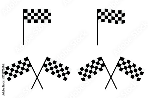 チェッカーフラッグ　白黒　イラストセット
