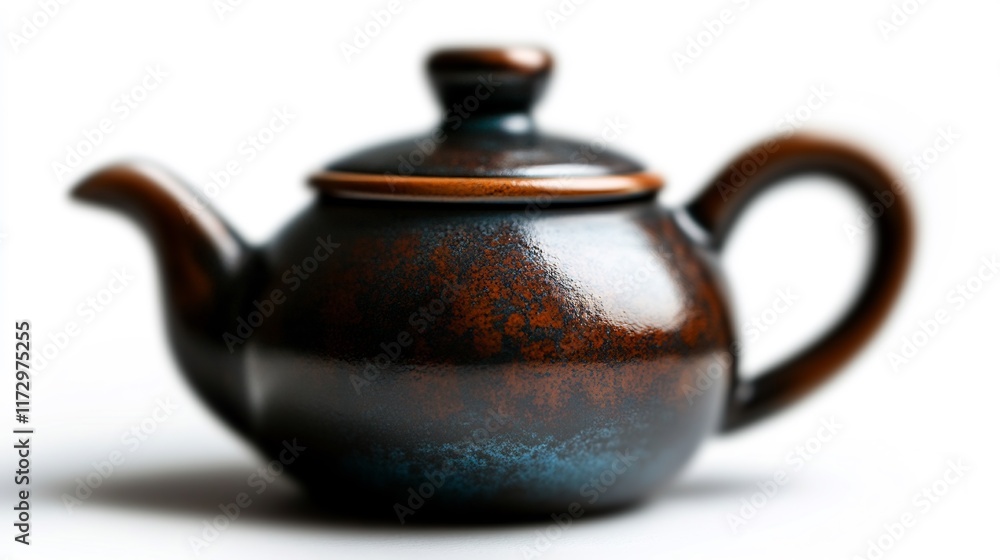 Elegant Dark Brown and Blue Teapot on White Background Elegant Dark Brown and Blue Teapot on White Background
