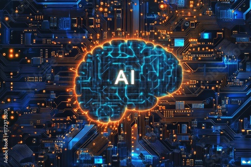 Circuit Board CPU Processor starting ai brain visualization of neural networking. Digital connection