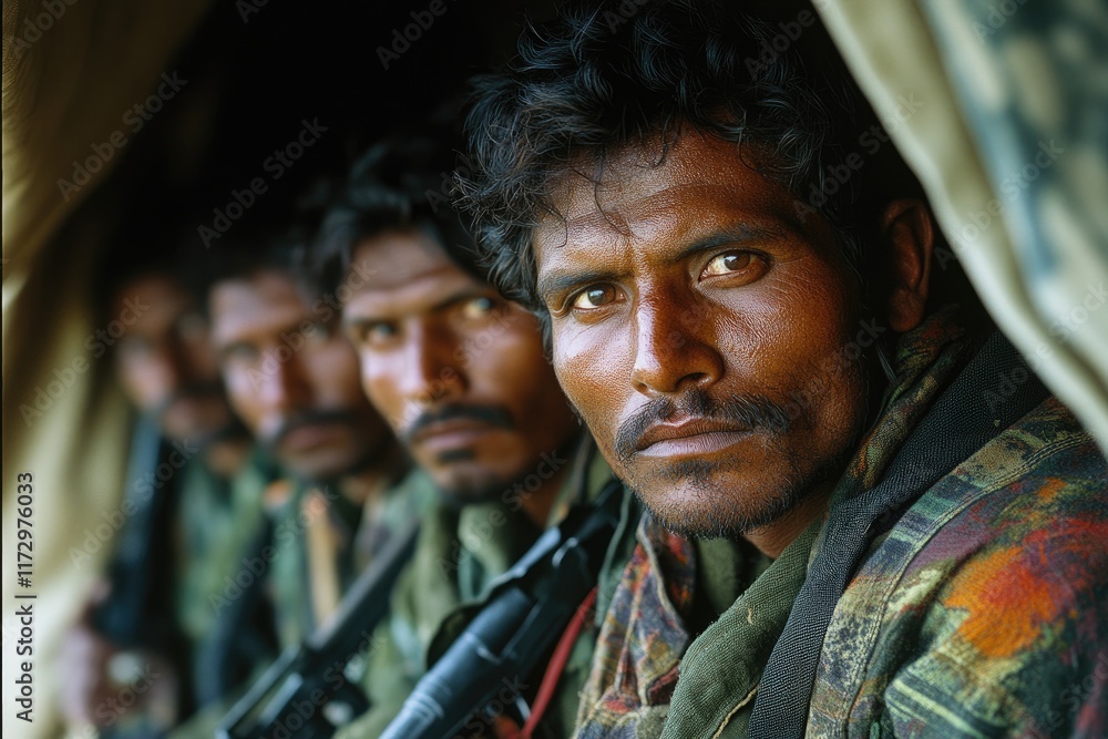 Soldiers waiting in ambush with rifles Soldiers waiting in ambush with rifles