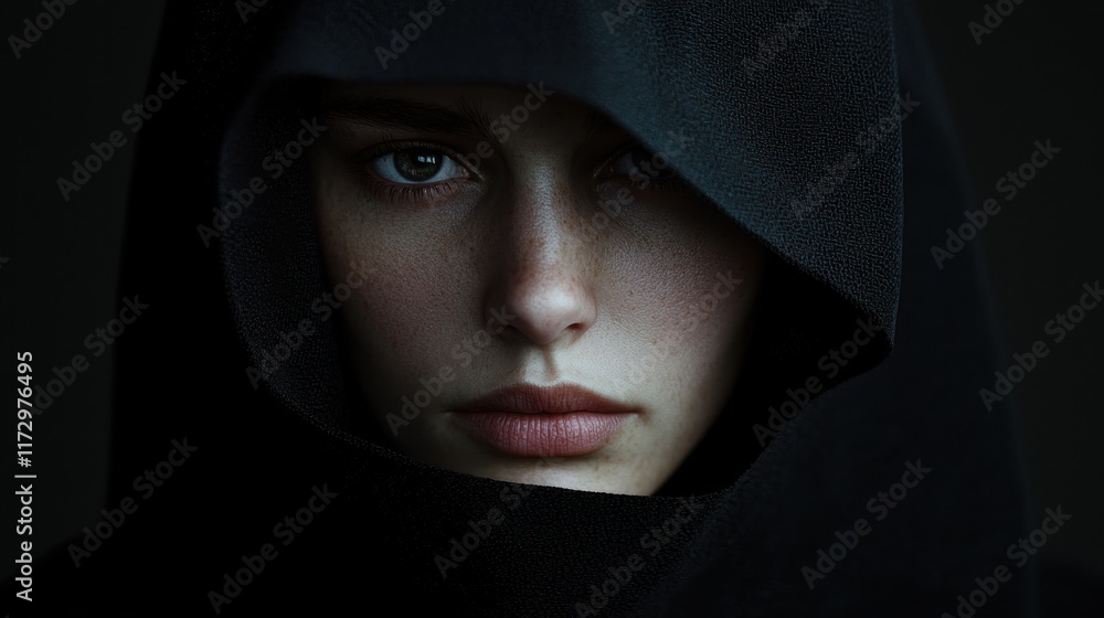Gothic dark moody portrait of a woman in shadows mysterious atmosphere close-up view intriguing details Gothic dark moody portrait of a woman in shadows mysterious atmosphere close-up view intriguing details