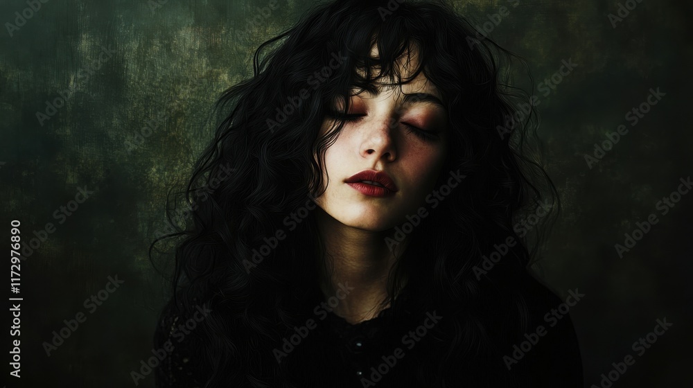 Mysterious dark portrait studio artistic moody atmosphere close-up view poetic expression Mysterious dark portrait studio artistic moody atmosphere close-up view poetic expression