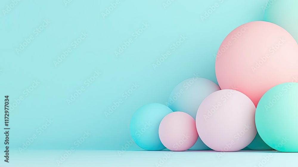Fototapeta premium Pastel abstract background concept. A serene arrangement of colorful spheres on a smooth pastel backdrop.