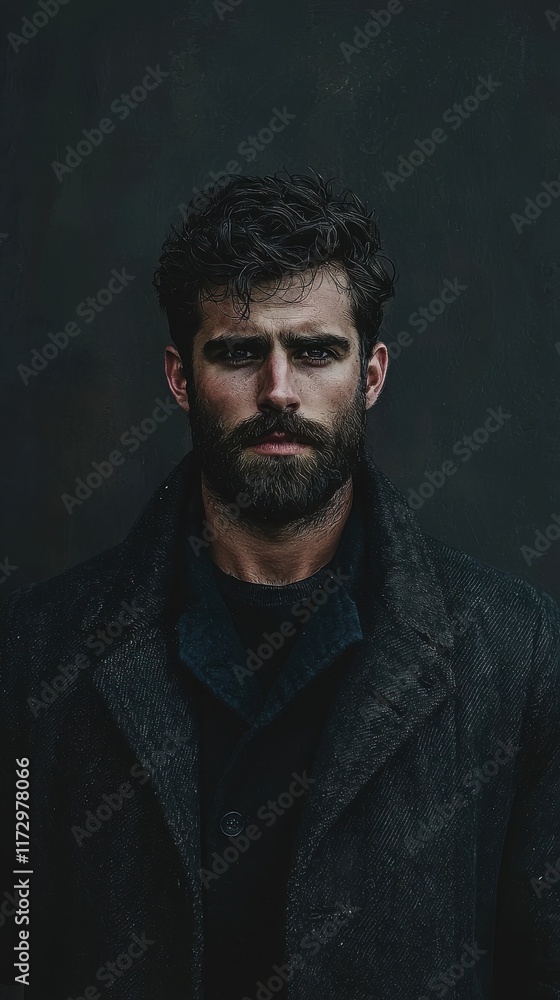 Moody introspective portrait of a bearded man dark environment emotional depth close-up perspective Moody introspective portrait of a bearded man dark environment emotional depth close-up perspective