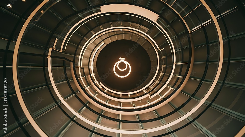 Obraz premium Spiral Staircase with a Diamond Ring Light Fixture