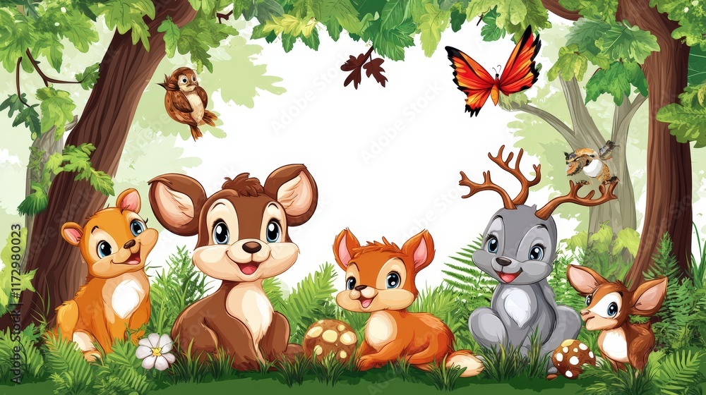 Fototapeta premium Adorable Forest Animals Playing Together In Nature