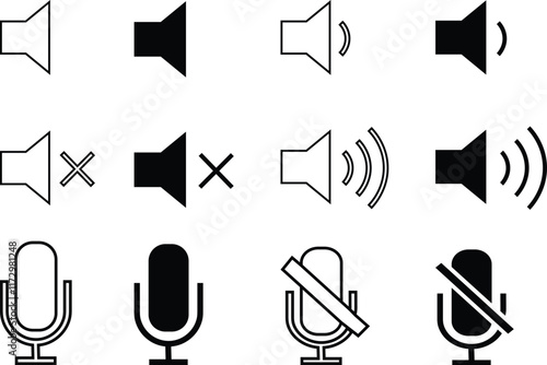 Megaphone Microphone icon set. Loudspeaker vector sign. Shout announce isolated on transparent background. Loud speaker public announcement vector collection representing sound, audio, and music.