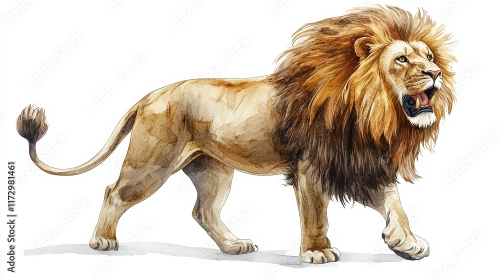 Obraz premium Majestic African Lion Walking Proudly In Watercolor