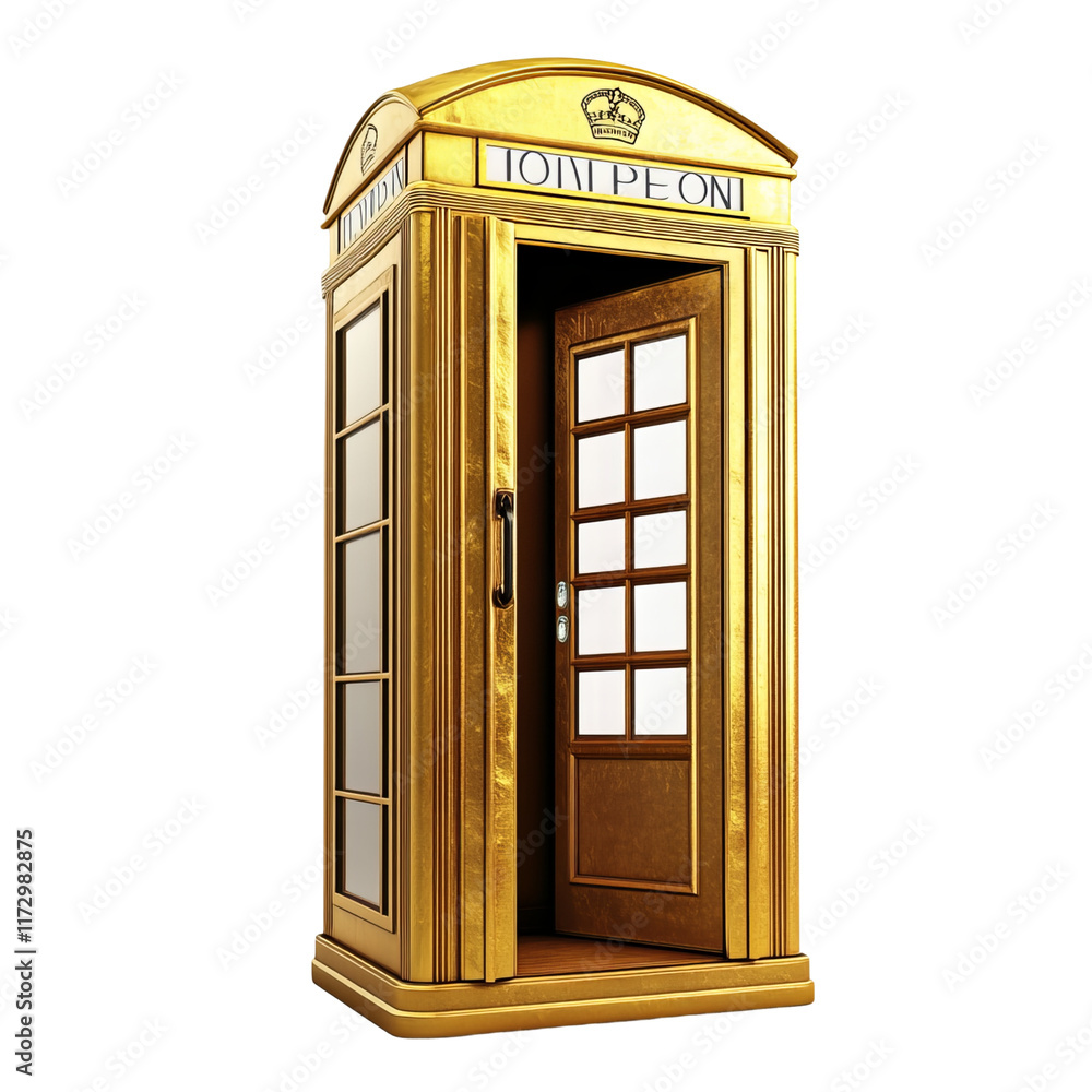 Obraz premium Golden telephone box 3D rendering isolated on transparent background