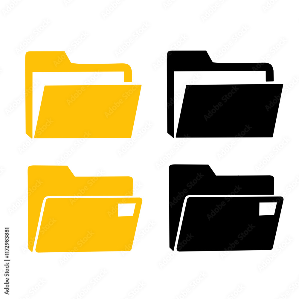 Set of Yellow and Black Folder Icons for Digital Organization Set of Yellow and Black Folder Icons for Digital Organization