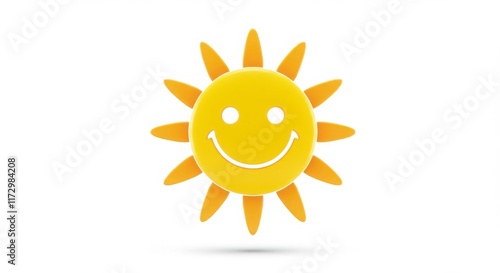 3D Yellow Smiling Sun with Rays and Shadow