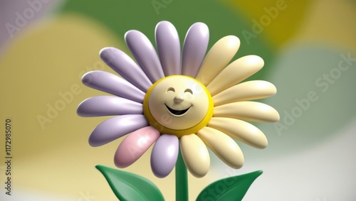 Joyful flower character smiling in a colorful garden animation cheerful environment bright view