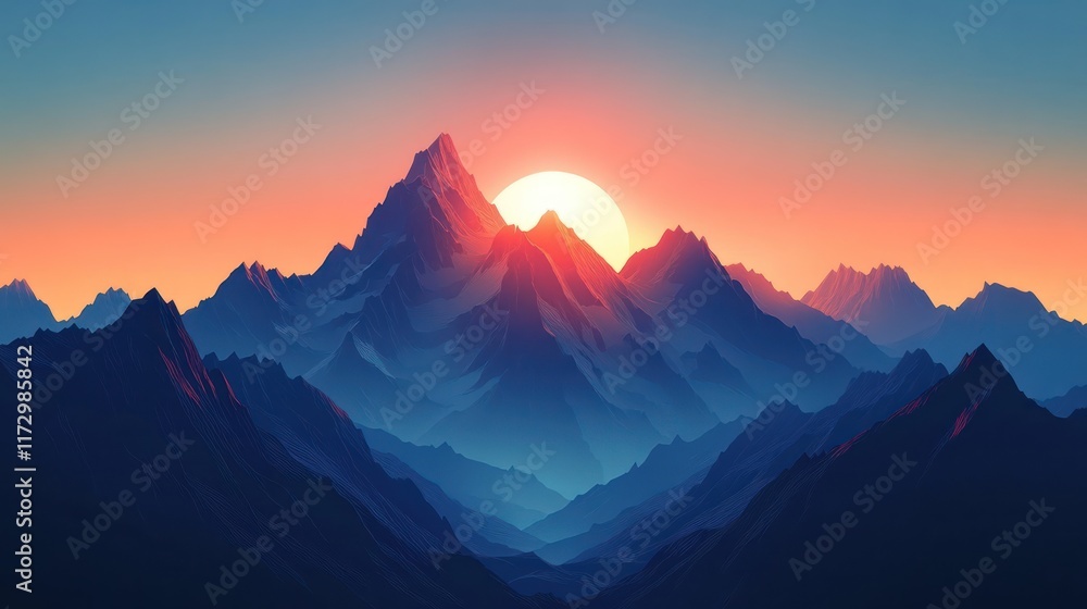 Majestic sunset over a mountain range.