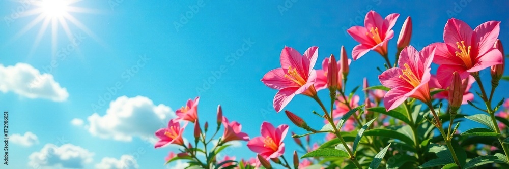 Colorful tuberose flowers against a bright blue sky, sky, tropical, colors Colorful tuberose flowers against a bright blue sky, sky, tropical, colors