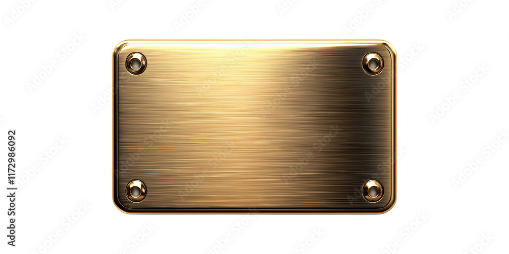 Rectangular gold metal nameplate with screws isolated on transparent background Rectangular gold metal nameplate with screws isolated on transparent background