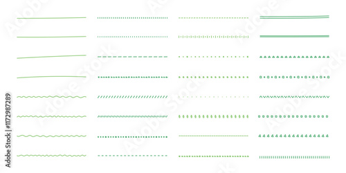 イラスト素材：ライン素材のあしらい　手書きのシンプルでかわいい罫線　緑　黄緑　simple hand draw borders	