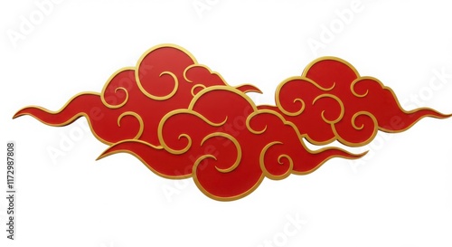 Red and Gold Chinese Style Clouds on White Background