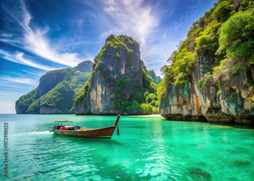 Minimalist Phi Phi Island Seascape: Turquoise Waters & Limestone Cliffs