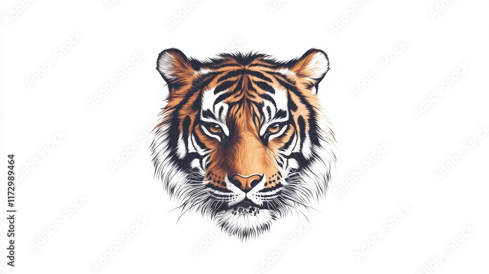 Fototapeta premium Majestic Tiger Head Close Up Portrait Illustration