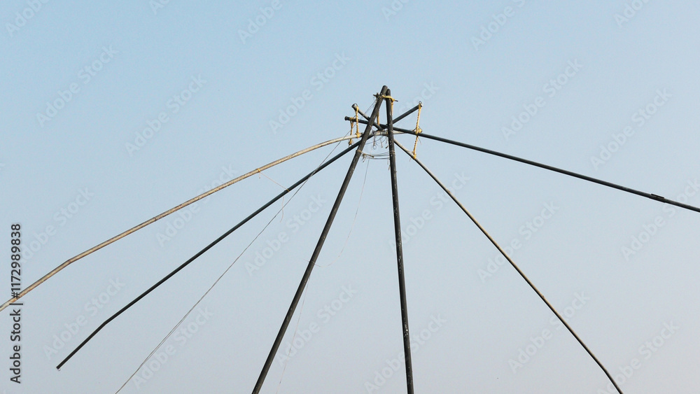 Closeup of skeleton frame for installing the traditional Chinese fishing net used in Kerala, India Closeup of skeleton frame for installing the traditional Chinese fishing net used in Kerala, India
