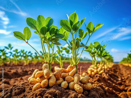Organic Peanut Plants Growing in a Lush Garden - Agricultural Plantation