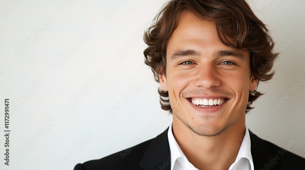 Happy Young Businessman Smiling in Professional Attire Close-Up Happy Young Businessman Smiling in Professional Attire Close-Up