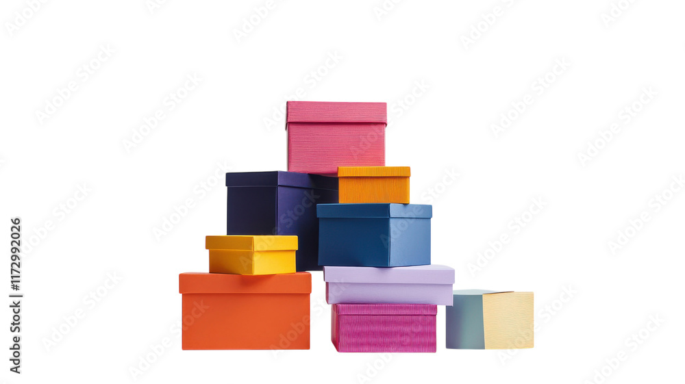 Obraz premium A Vibrant Collection of Colorful Gift Boxes Stacked Together, Perfect for Celebrating Special Occasions, Birthdays, and Festive Holidays.