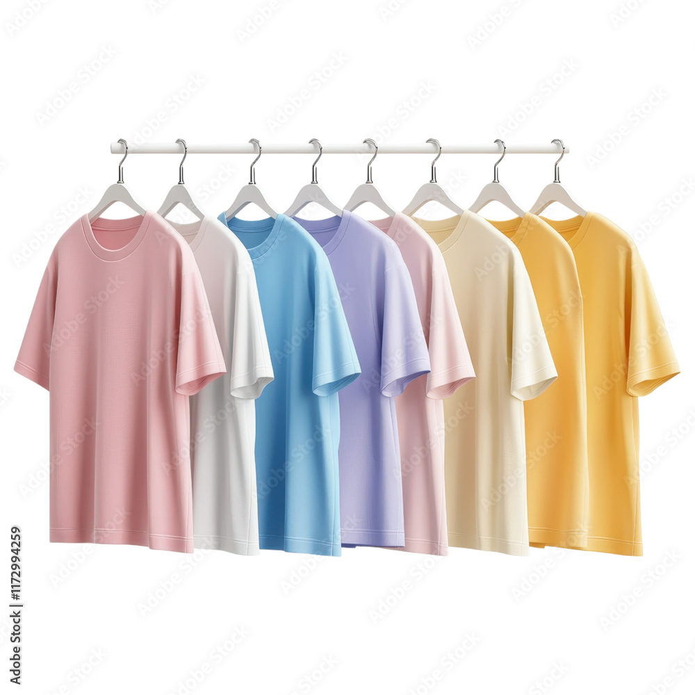 Brightly colored T shirts arranged in gradient display, showcasing vibrant hues Brightly colored T shirts arranged in gradient display, showcasing vibrant hues