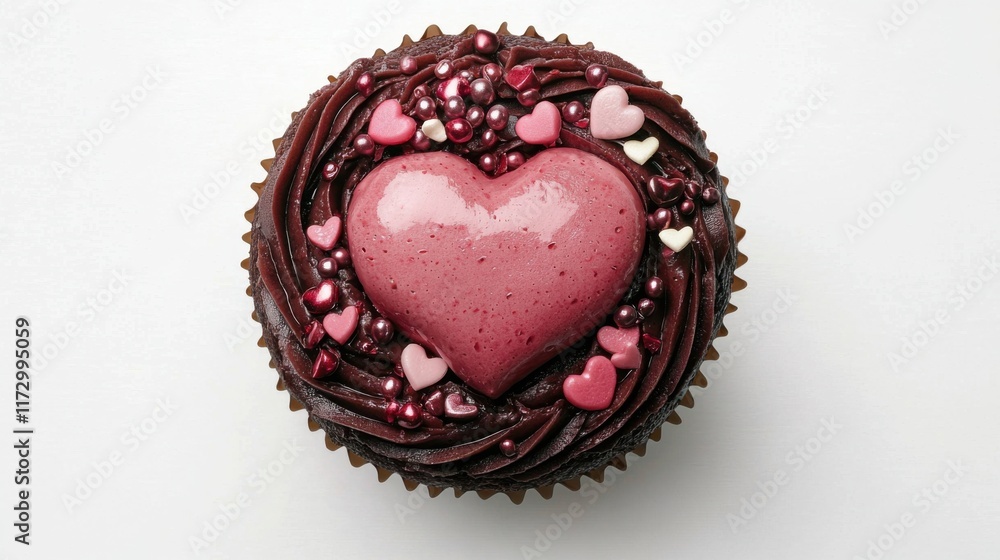 Tasty cupcakes for Valentine's Day on white background, top view Tasty cupcakes for Valentine's Day on white background, top view