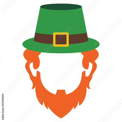 The empty face of the long bearded saint Wearing a green top hat Isolated on white background