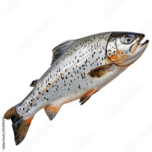 fresh trout fish detail closeup isolated on a white background