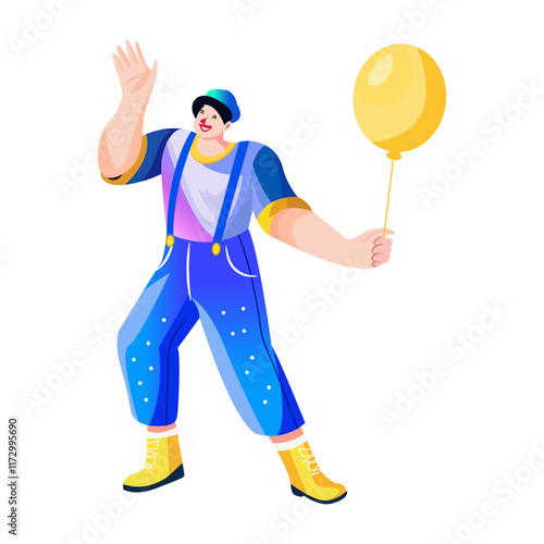 A flat illustration of funny mime character 

