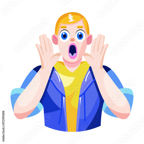 A flat illustration of shocked character with wide eyes 

