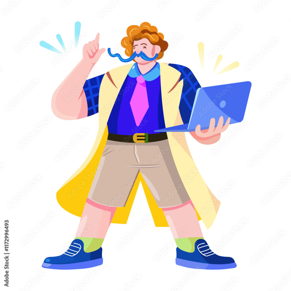 A flat illustration of a character having curly mustache
A flat illustration of a character having curly mustache