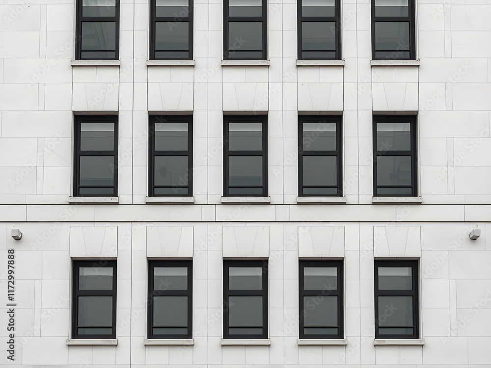 Fototapeta premium Modern Minimalist Building Exterior with White Facade and Windows