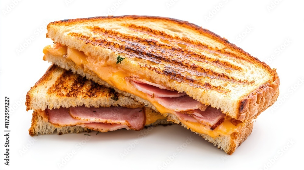 grilled ham and cheese sandwich on a white background grilled ham and cheese sandwich on a white background
