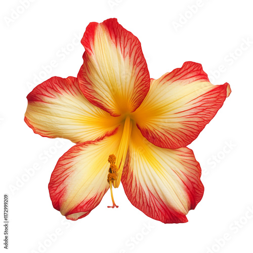Obraz na płótnie Blooming Amaryllis: A captivating close-up of a vibrant amaryllis flower, its intricate petals showcasing a blend of red and yellow hues, highlighting the beauty of nature's artistry. w salonie