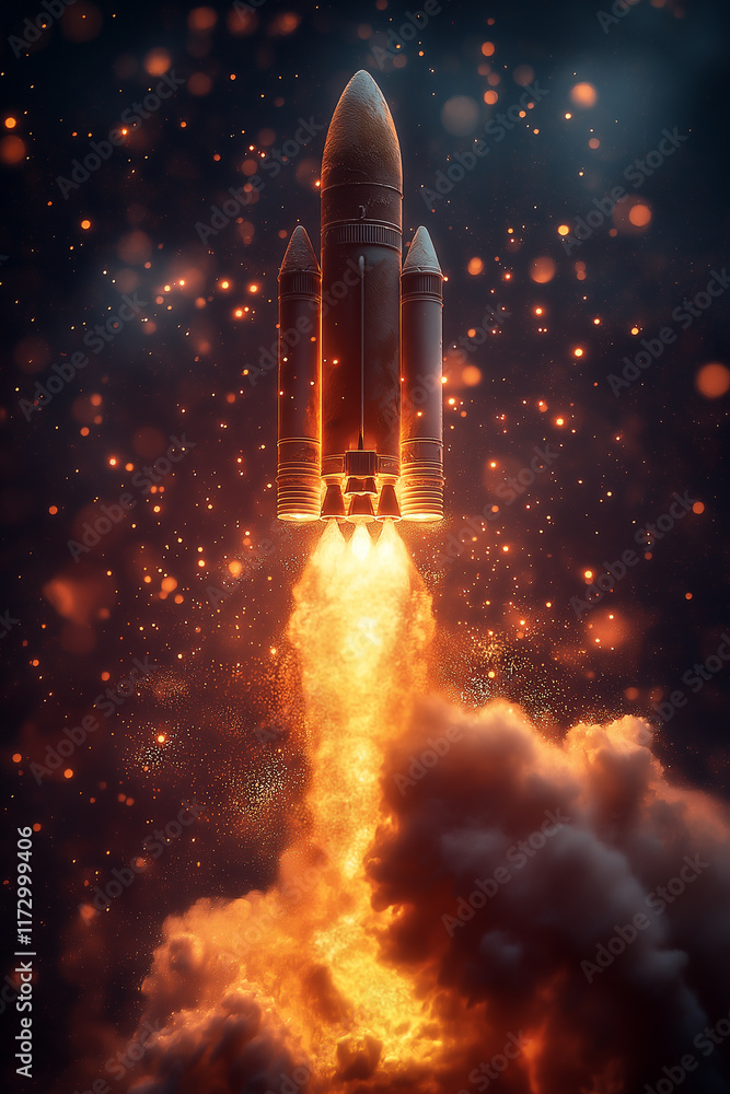 Obraz premium Illustration Rocket launch , spaceship in space