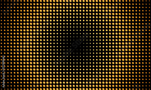 Yellow gold dotted gradient halftone background. dots pattern texture in pop art style. luxury black background.