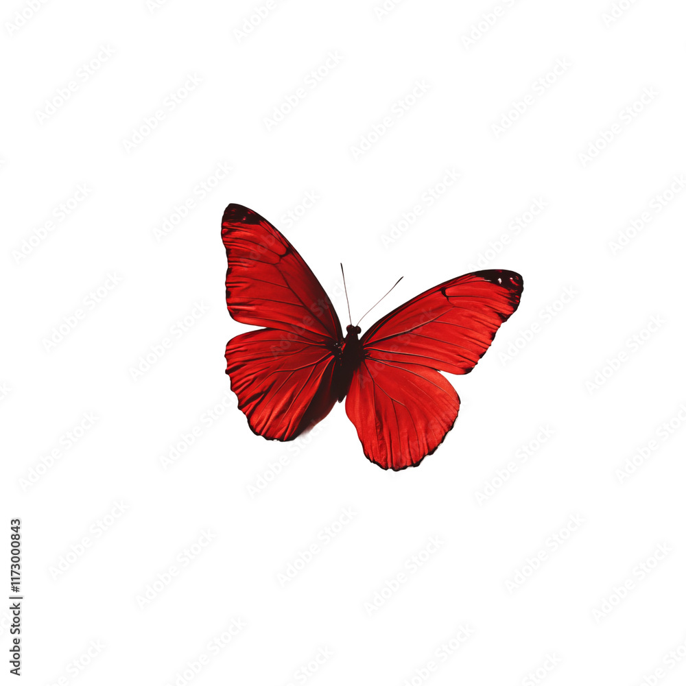 Obraz premium Crimson Winged Beauty: A vibrant, macro shot of a stunning red butterfly, its delicate wings spread wide, showcasing the intricate patterns and textures, and an elegant portrayal of nature's art.