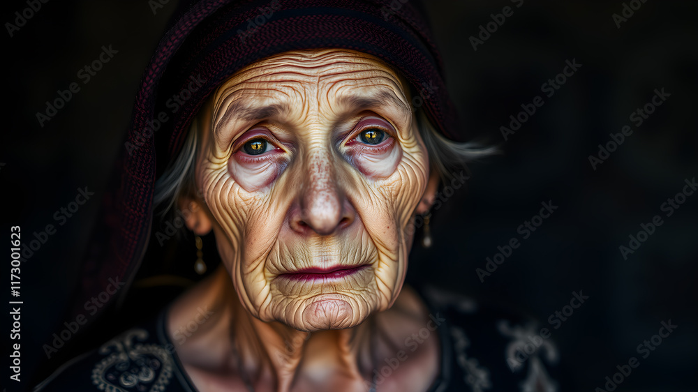 Portrait of sad old woman. Generative AI Portrait of sad old woman. Generative AI