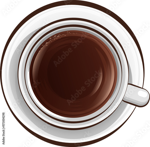 Coffee Cups Top View Vector. Breakfast Beverage. Eps 10. Cup of coffee top view. Espresso coffee in white Cup. flat style